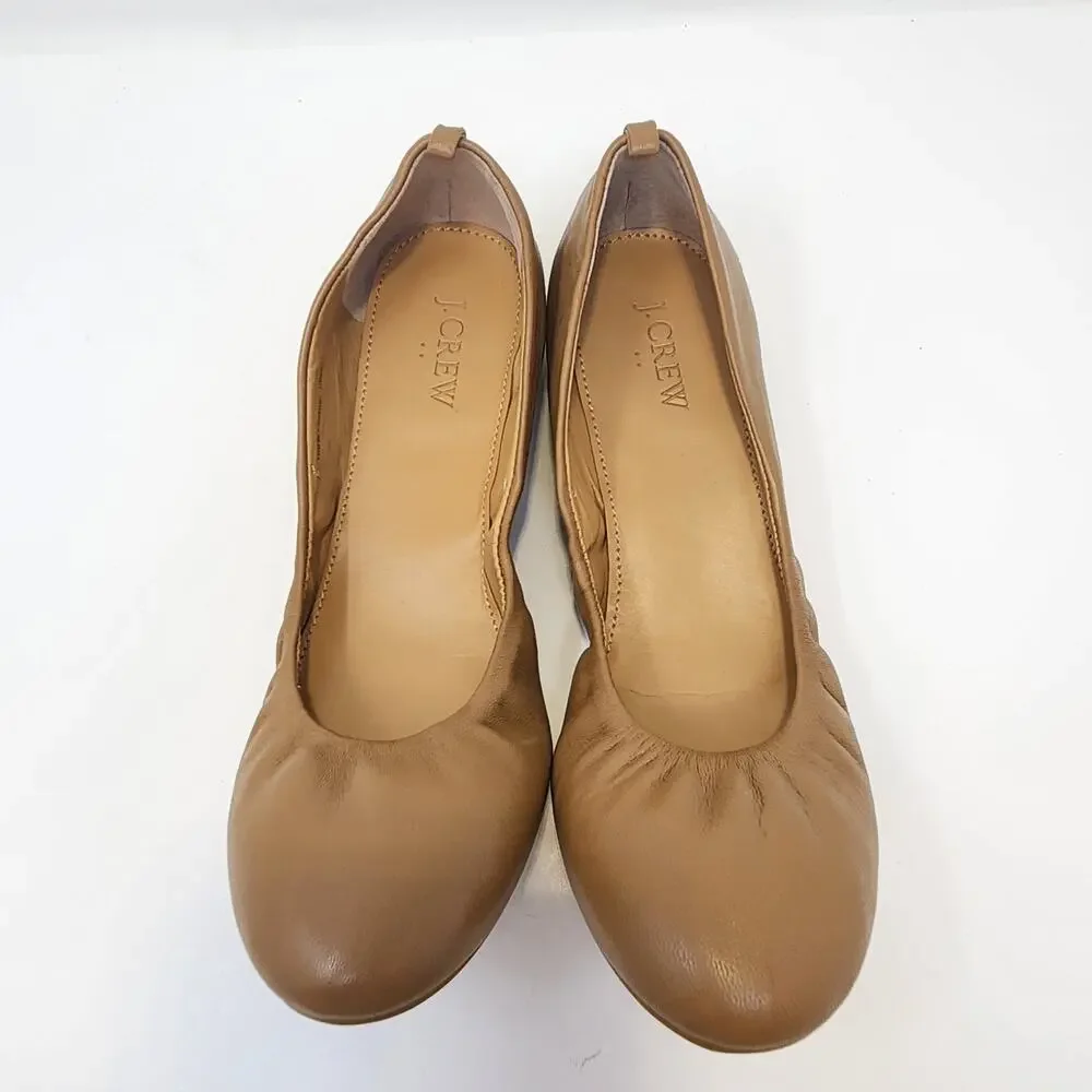 J Crew Women Anya Tan Leather Ballet Flats Size 9 Slip On Shoes Classic Neutral - Picture 2 of 9